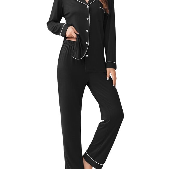 Soft Long Sleeve Button Down Pajama Set Ultra Lightweight Lounge Sleepwear
